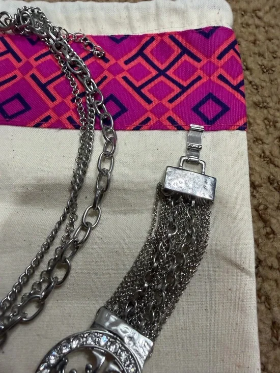 Silver Tone Pendant Necklace and Chain Bracelet Set - Black Accent - Picture 4 of 10